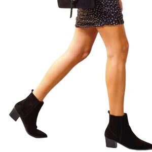 Marc Fisher LTD Yolli Women Black Ankle Boot Size 6 Suede Block Heel Bootie New